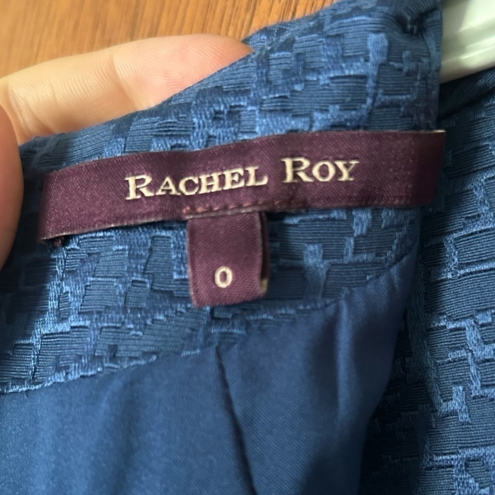 Rachel Roy Silk blend v neck Aline midnight blue textured geometric dress size 0 - Picture 11 of 11